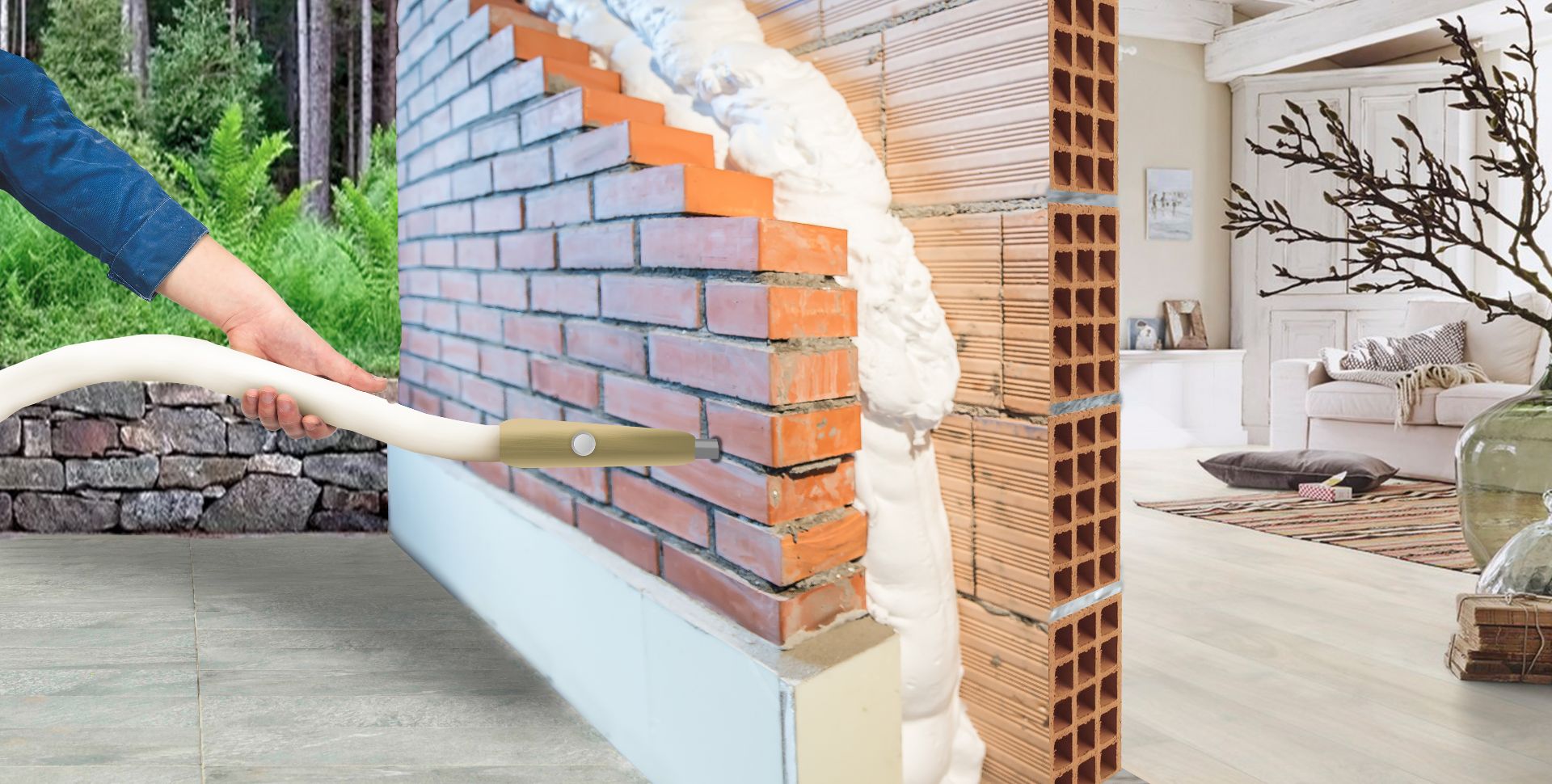 Offerta 2025: Coibentazione casa con isolamento termico. Applicazione di schiuma isolante su parete in mattoni per efficienza energetica.