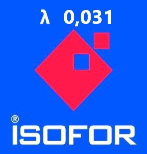 Logo ufficiale ISOFOR® su sfondo blu con l'indicazione del valore di conducibilità termica lambda (λ) 0,031.