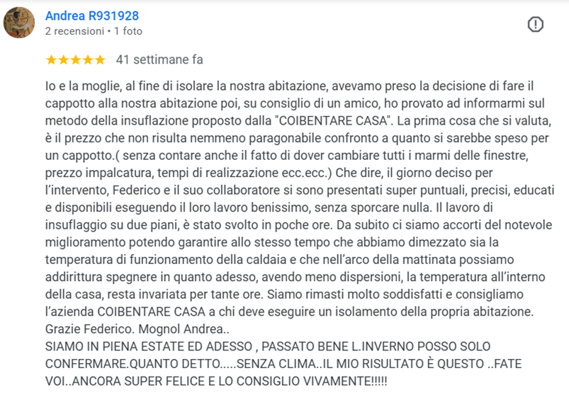 testimonianza isofor recensione coibentare casa