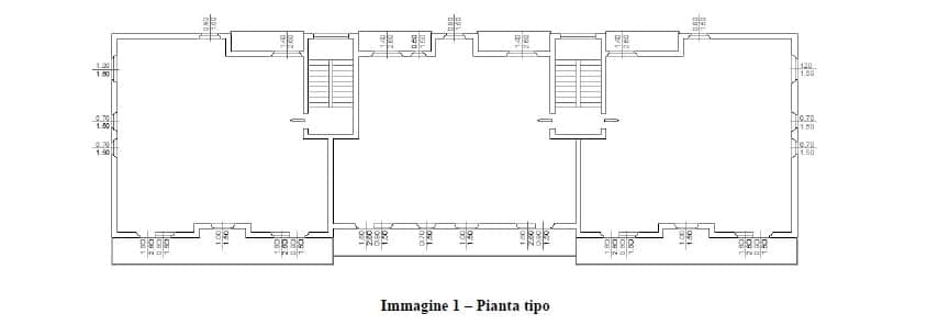 Pianta tipo: schema architettonico dettagliato con misure e disposizione degli ambienti. Ideale per progettazione e ristrutturazione.