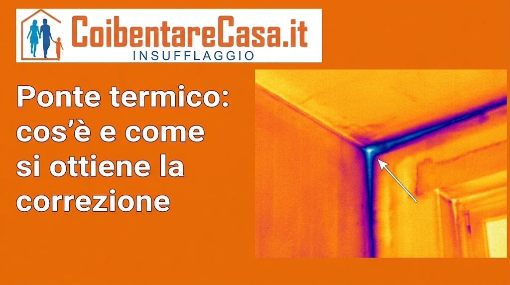 Analisi termografica in un angolo della stanza che evidenzia un ponte termico con una zona fredda blu scuro.